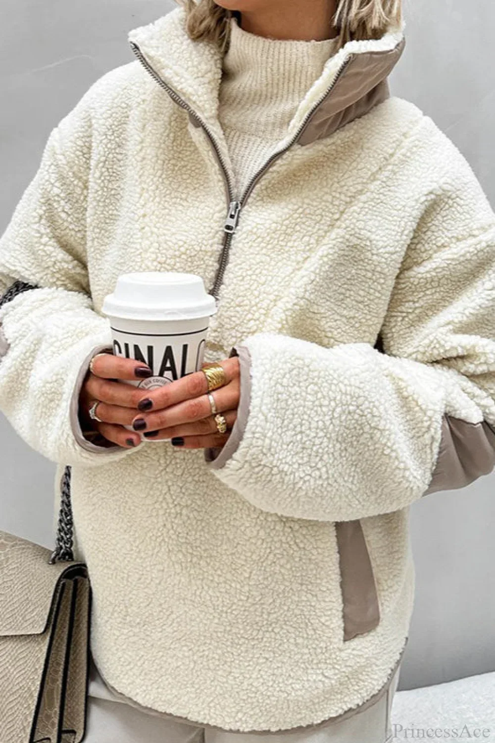 Plush Fleece Stand Collar Loose Sweatshirts - Image 5