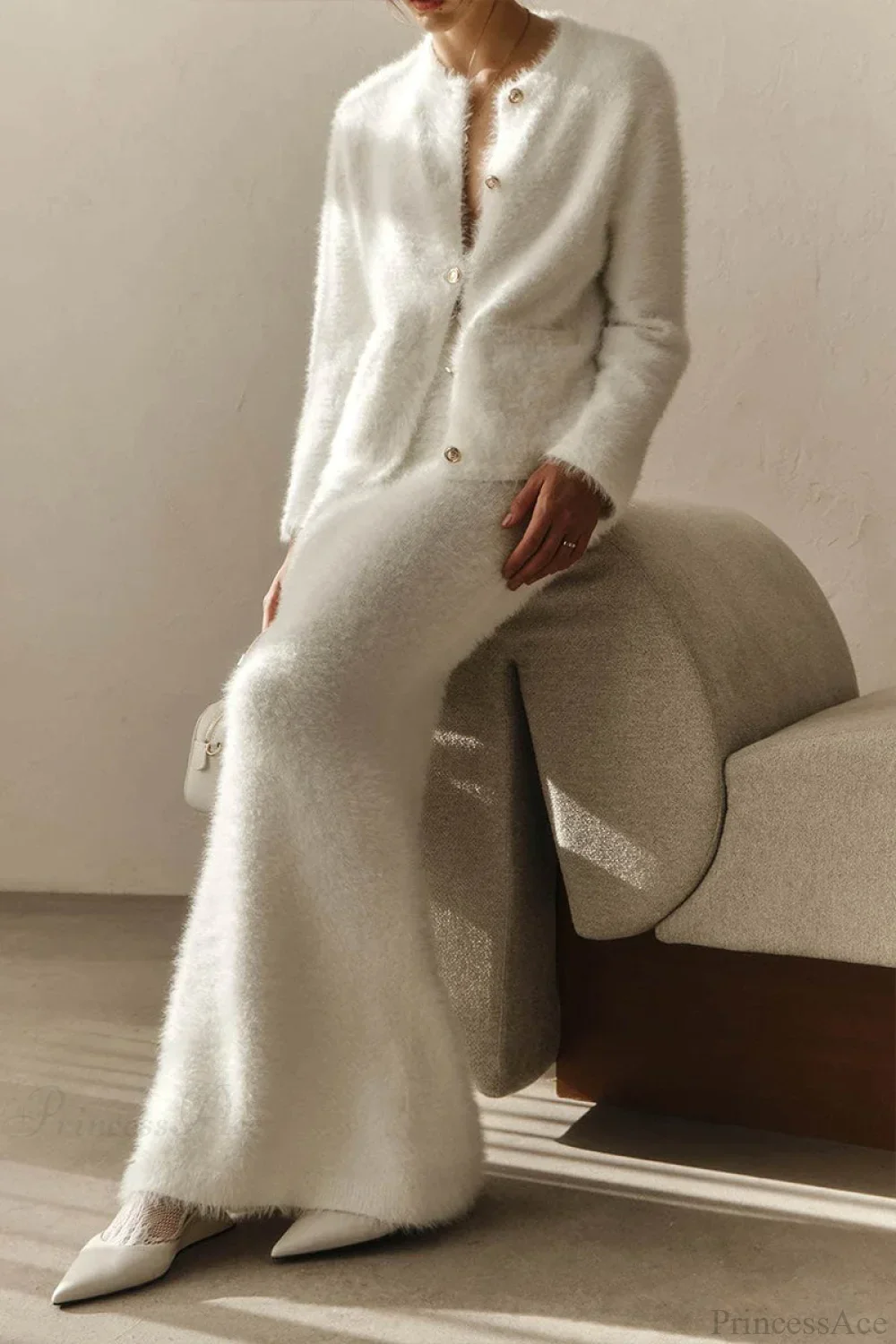 Plush Long Sleeve Single Breasted Open Front Two Piece Set - Image 2