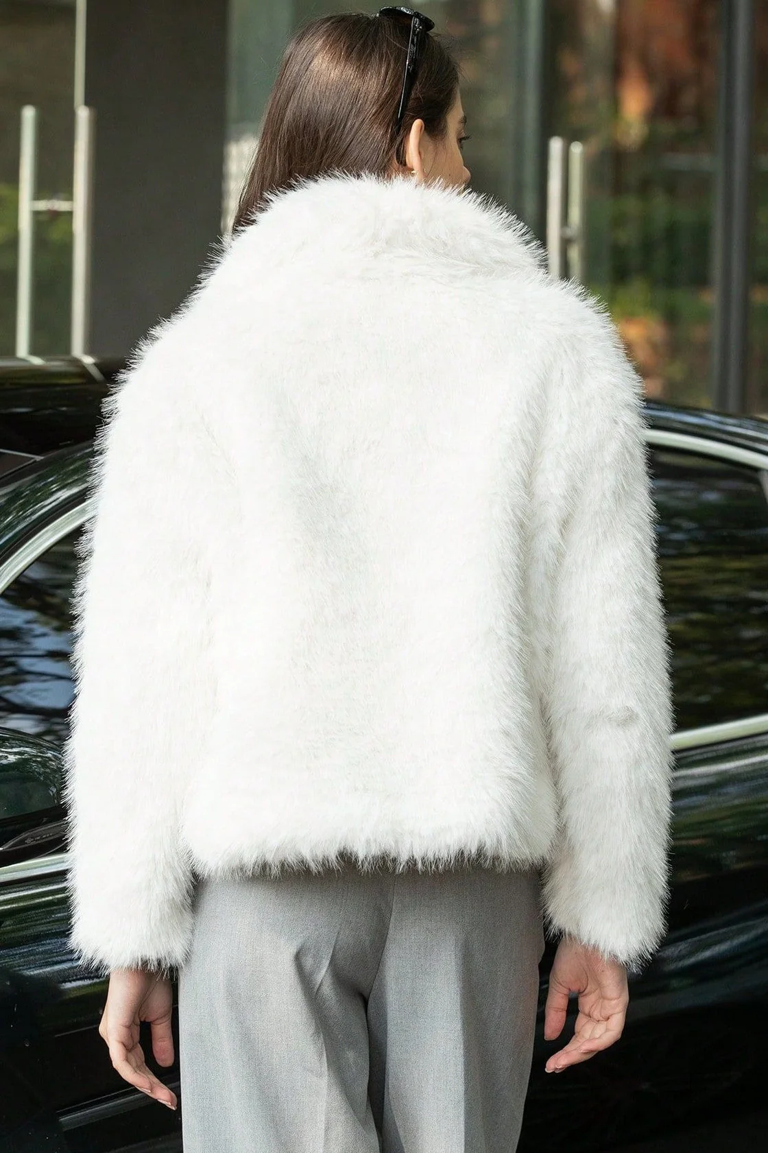 Plush Solid Color Faux Animal Fur Warm Notch Collar Coat - Image 16