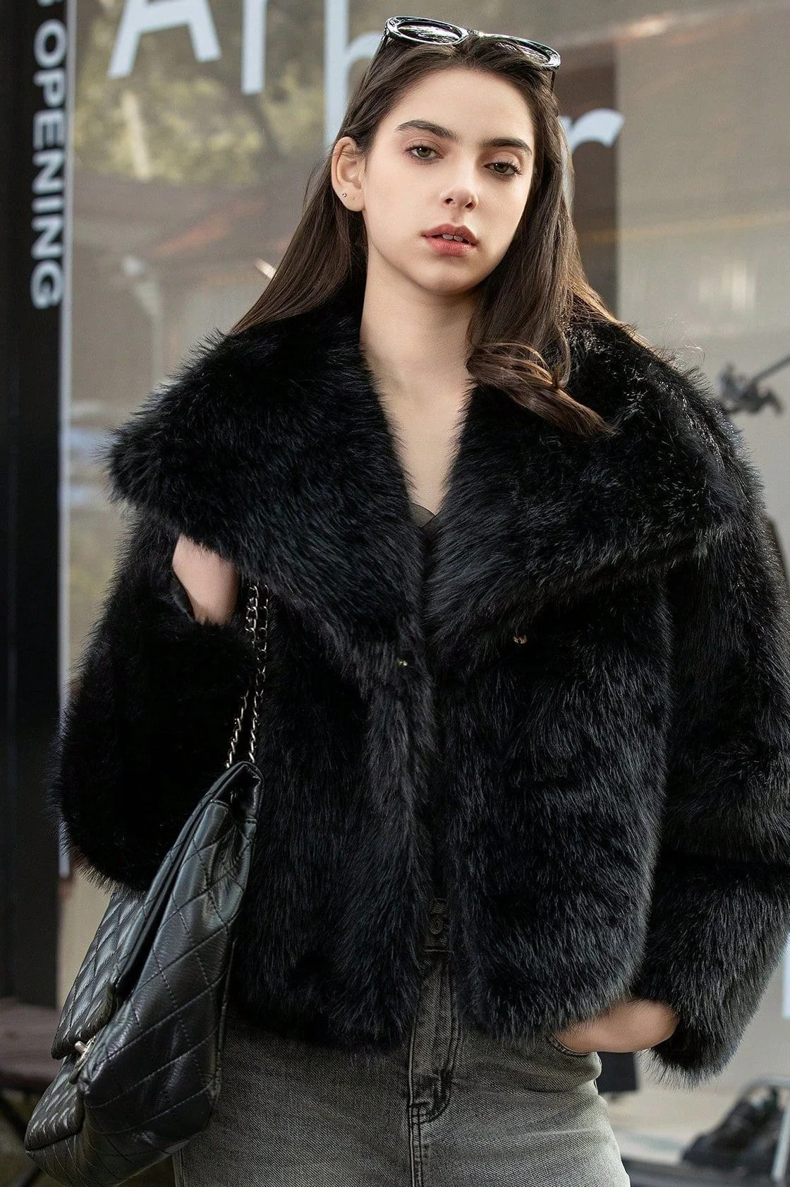 Plush Solid Color Faux Animal Fur Warm Notch Collar Coat - Image 17