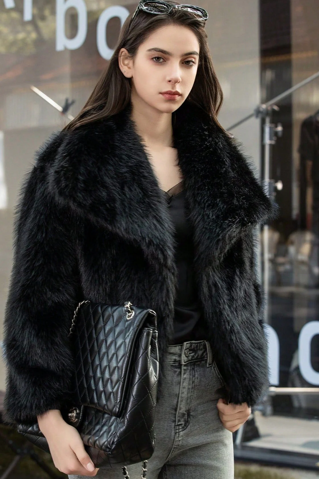 Plush Solid Color Faux Animal Fur Warm Notch Collar Coat - Image 18