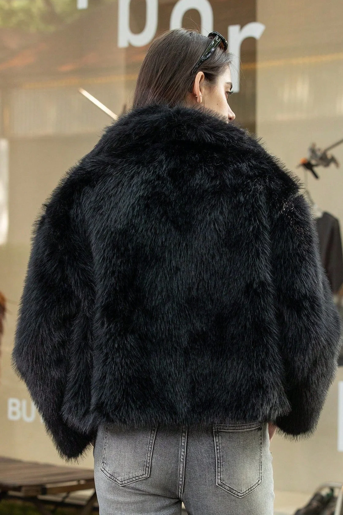Plush Solid Color Faux Animal Fur Warm Notch Collar Coat - Image 19