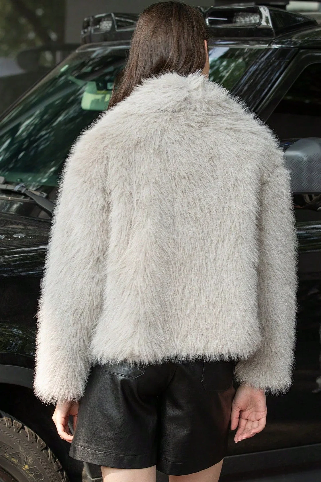 Plush Solid Color Faux Animal Fur Warm Notch Collar Coat - Image 7
