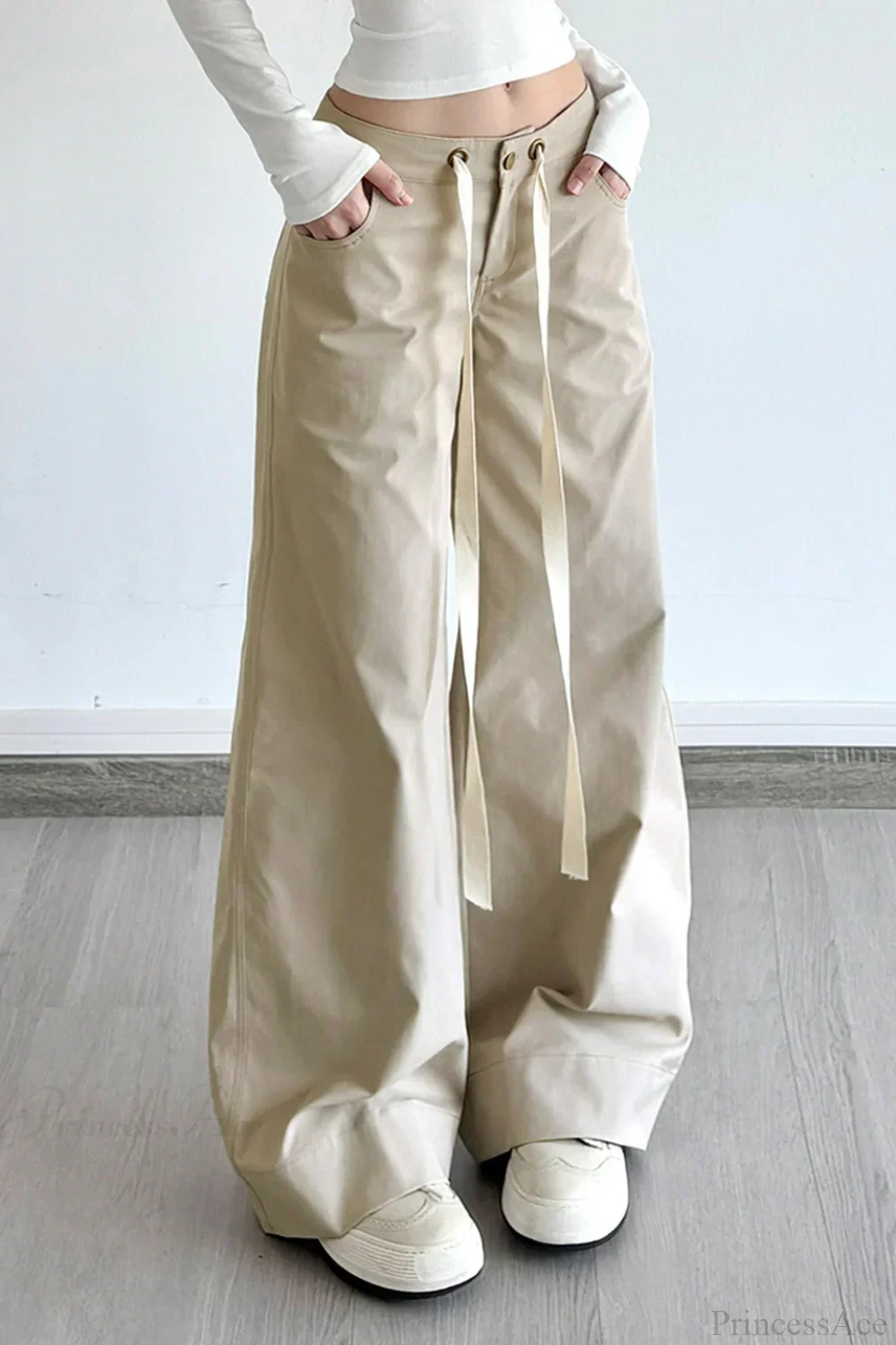 Pocket Patchwork Loose Wide Leg Cargo Pants - Image 3