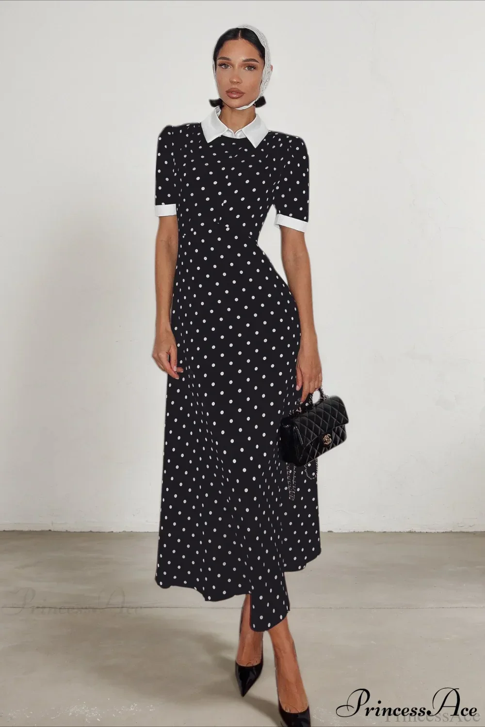 Polka Dot A Line Color Block Ruched Waist Maxi Dress - Image 2