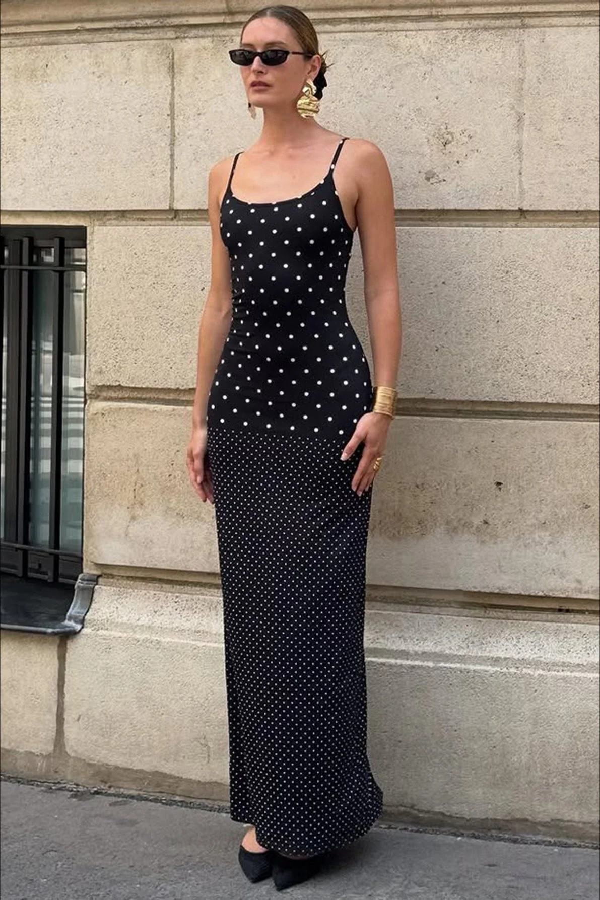 Polka Dot Cami Bodycon Slim Maxi Dress - Image 3