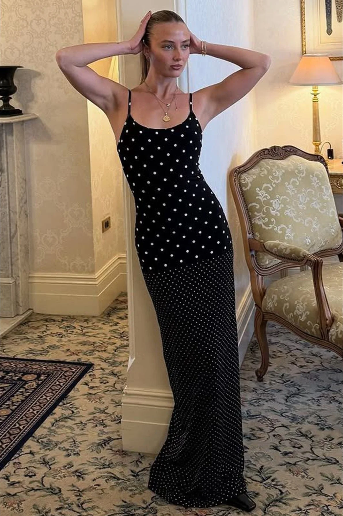 Polka Dot Cami Bodycon Slim Maxi Dress - Image 4