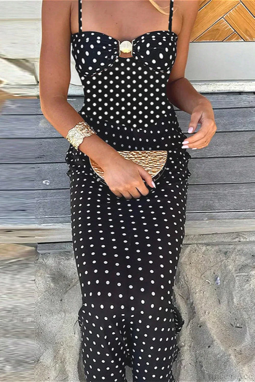 Polka Dot Cami Cutout Slim Maxi Dress - Image 2