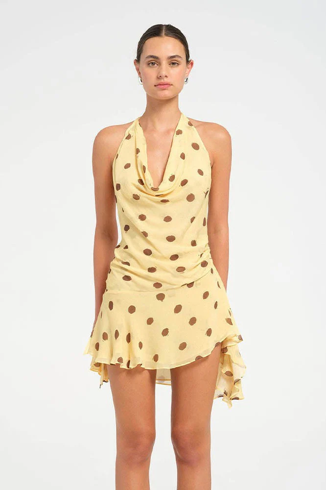 Polka Dot Chiffon Halter Deep V Slit Backless Mini Dress - Image 4