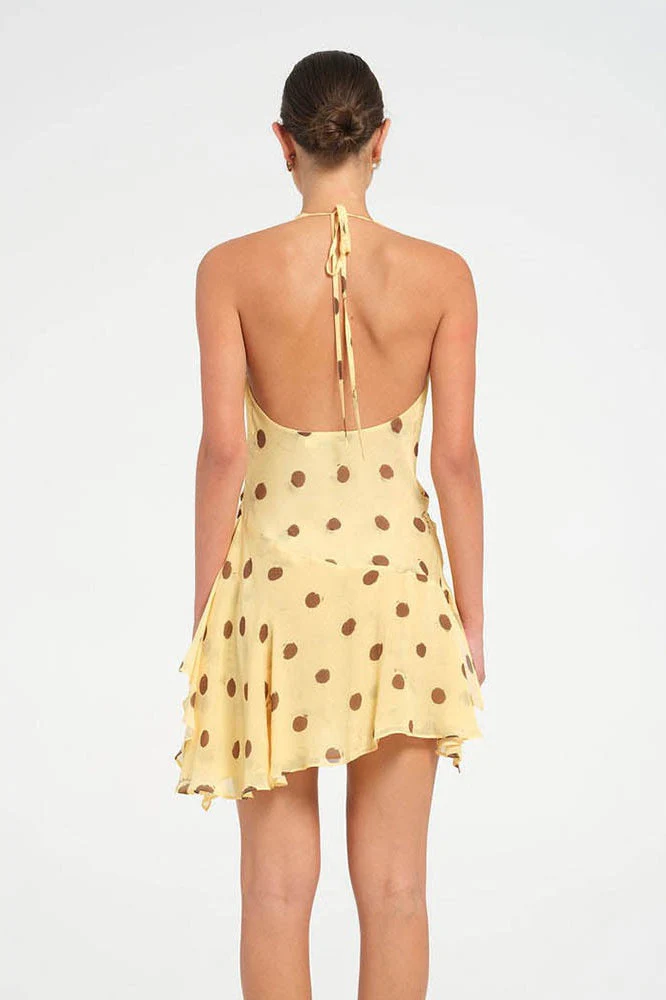 Polka Dot Chiffon Halter Deep V Slit Backless Mini Dress - Image 5