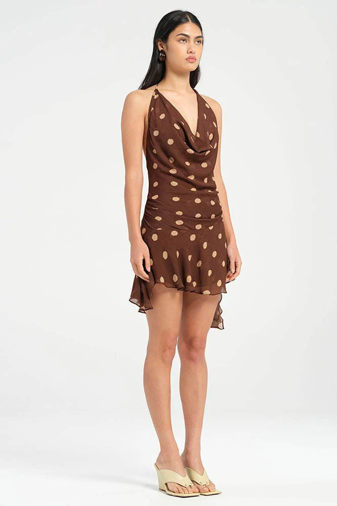 Polka Dot Chiffon Halter Deep V Slit Backless Mini Dress - Image 6