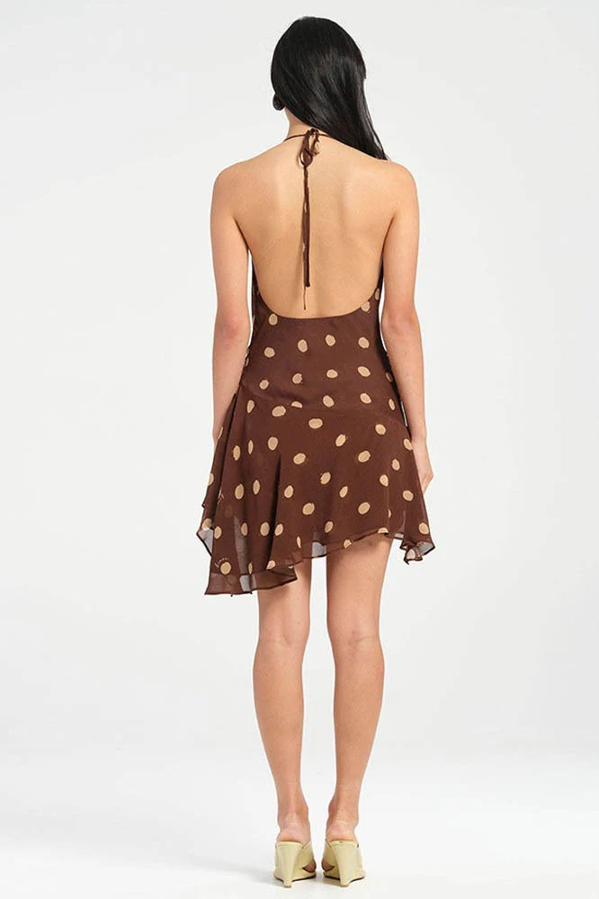 Polka Dot Chiffon Halter Deep V Slit Backless Mini Dress - Image 7