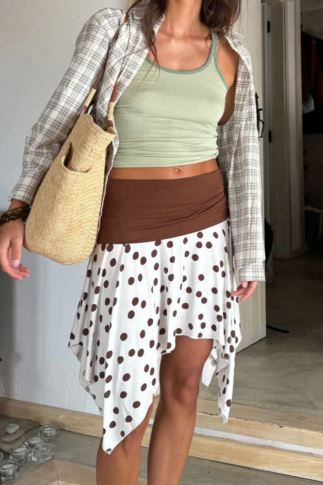 Polka Dot Color Block Sexy Slim Asymmetrical Mini Skirt - Image 3