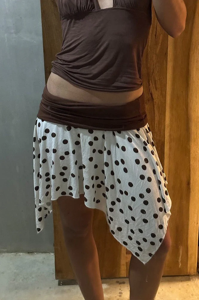 Polka Dot Color Block Sexy Slim Asymmetrical Mini Skirt - Image 4