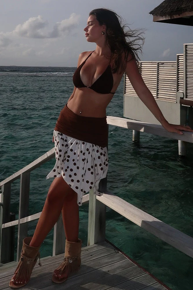 Polka Dot Color Block Sexy Slim Asymmetrical Mini Skirt - Image 5
