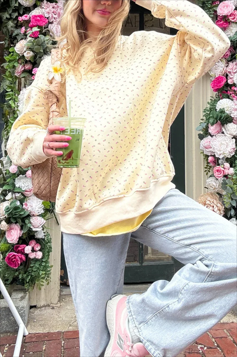 Polka Dot Cute Crew Neck Pull-On Sweatshirt - Image 3