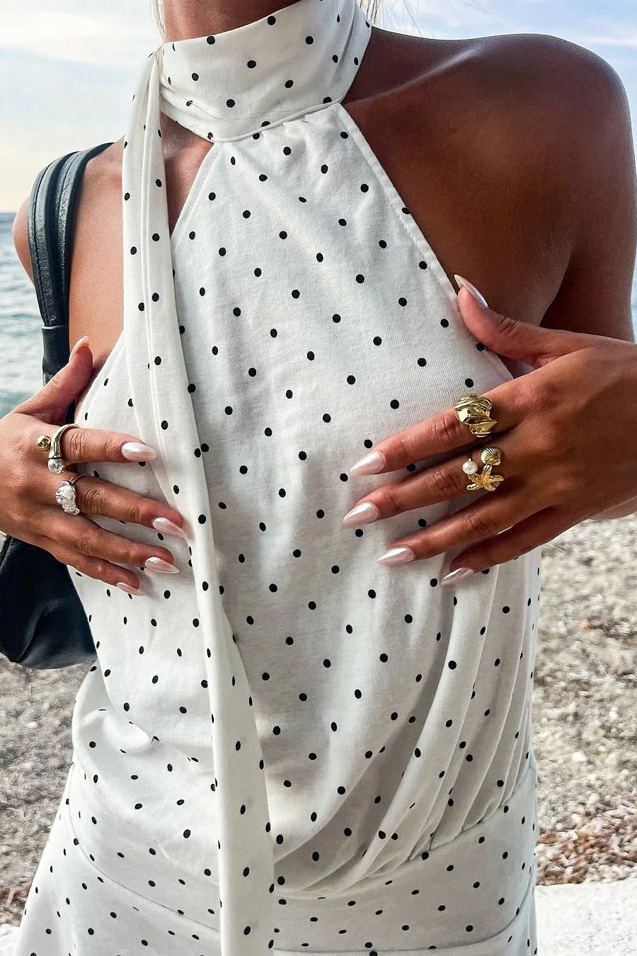Polka Dot Halter High Waist Backless Mini Dress - Image 3