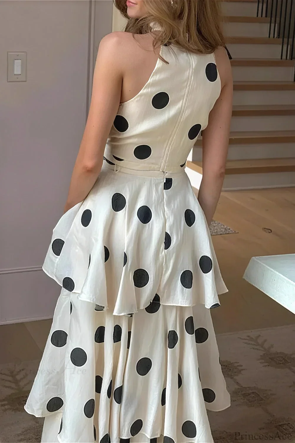 Polka Dot Halter Top Skirt Two Pieces Set - Image 3