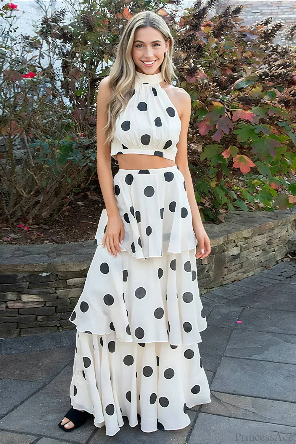 Polka Dot Halter Top Skirt Two Pieces Set - Image 5