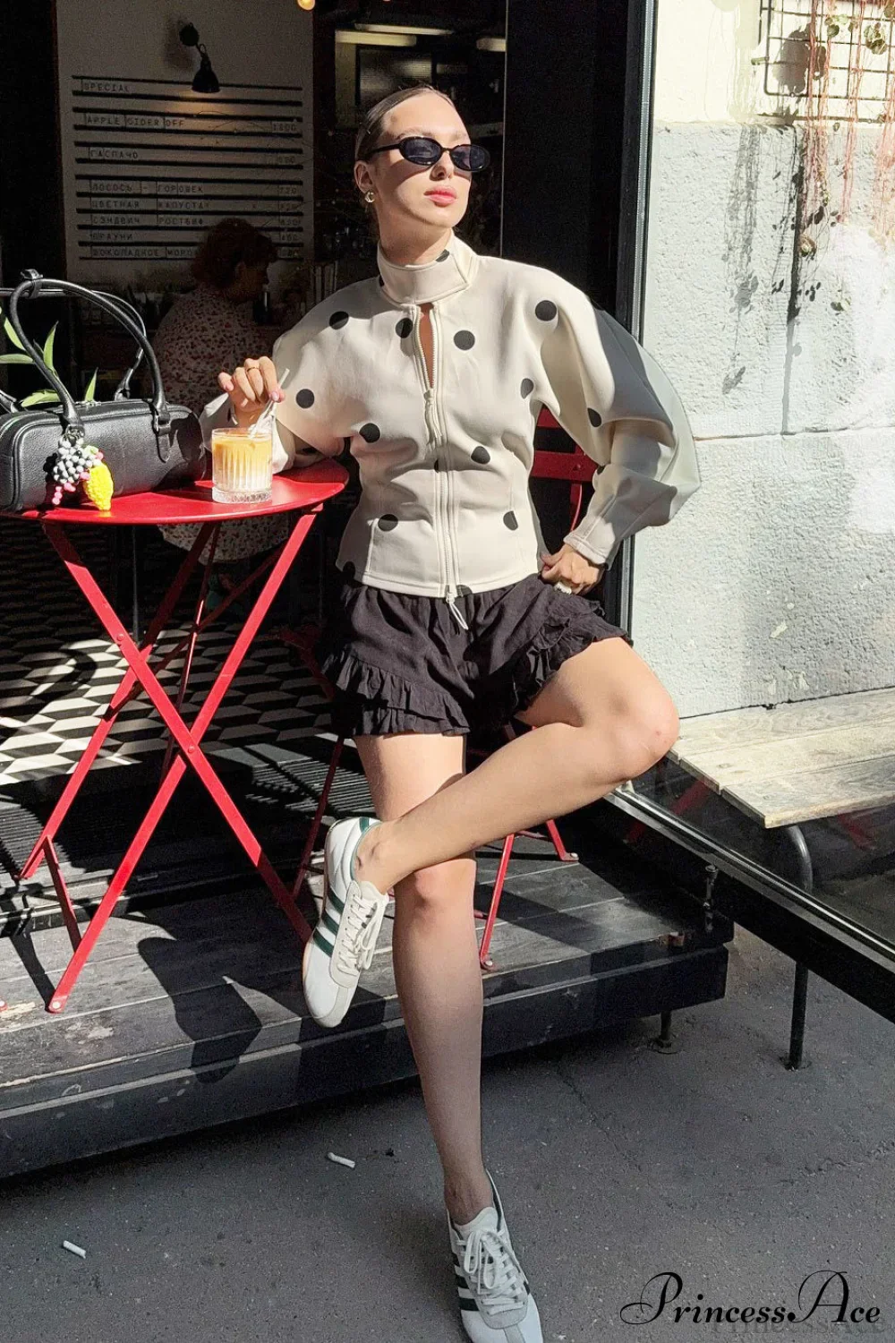 Polka Dot High Neck Zip Waist Coat - Image 2
