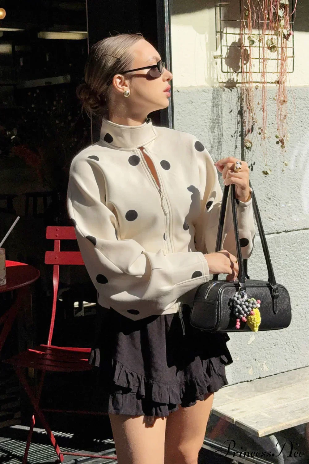 Polka Dot High Neck Zip Waist Coat - Image 4