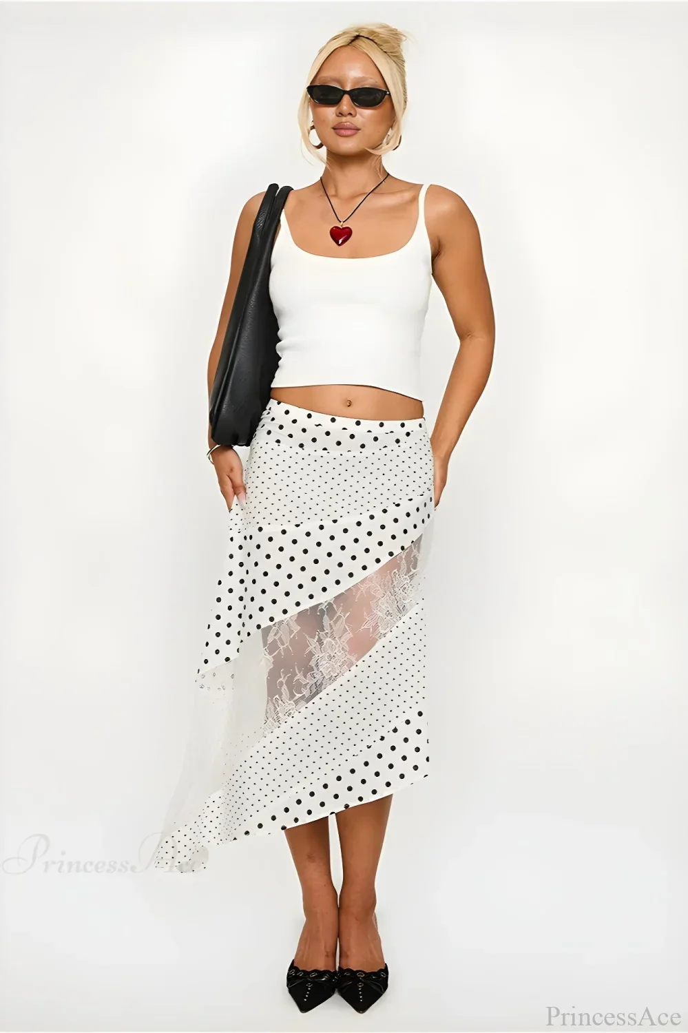 Polka Dot Lace Midi Skirt - Image 2