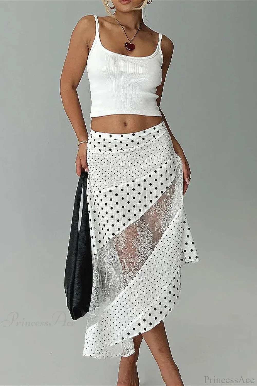 Polka Dot Lace Midi Skirt - Image 4