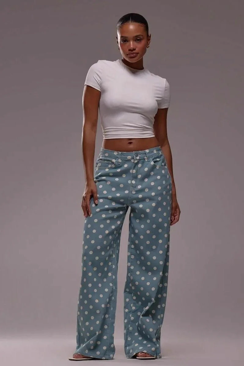 Polka Dot Loose Mid Rise Jeans - Image 3