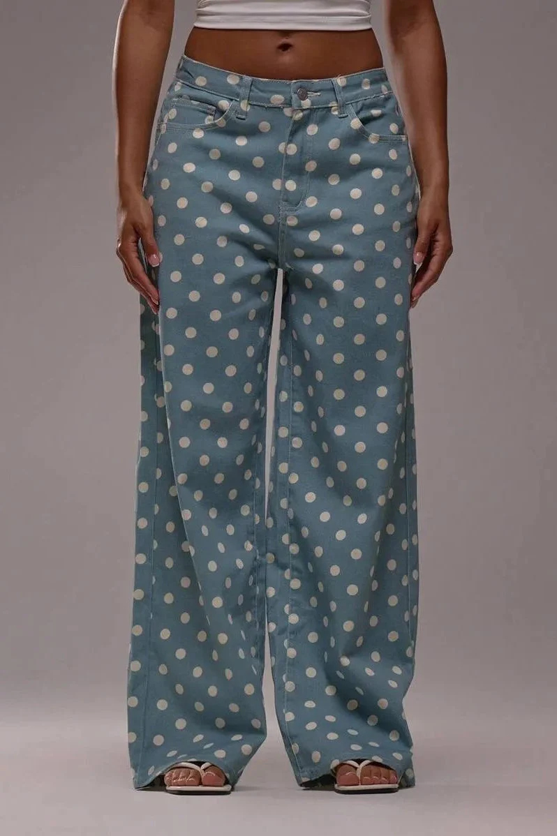 Polka Dot Loose Mid Rise Jeans - Image 5