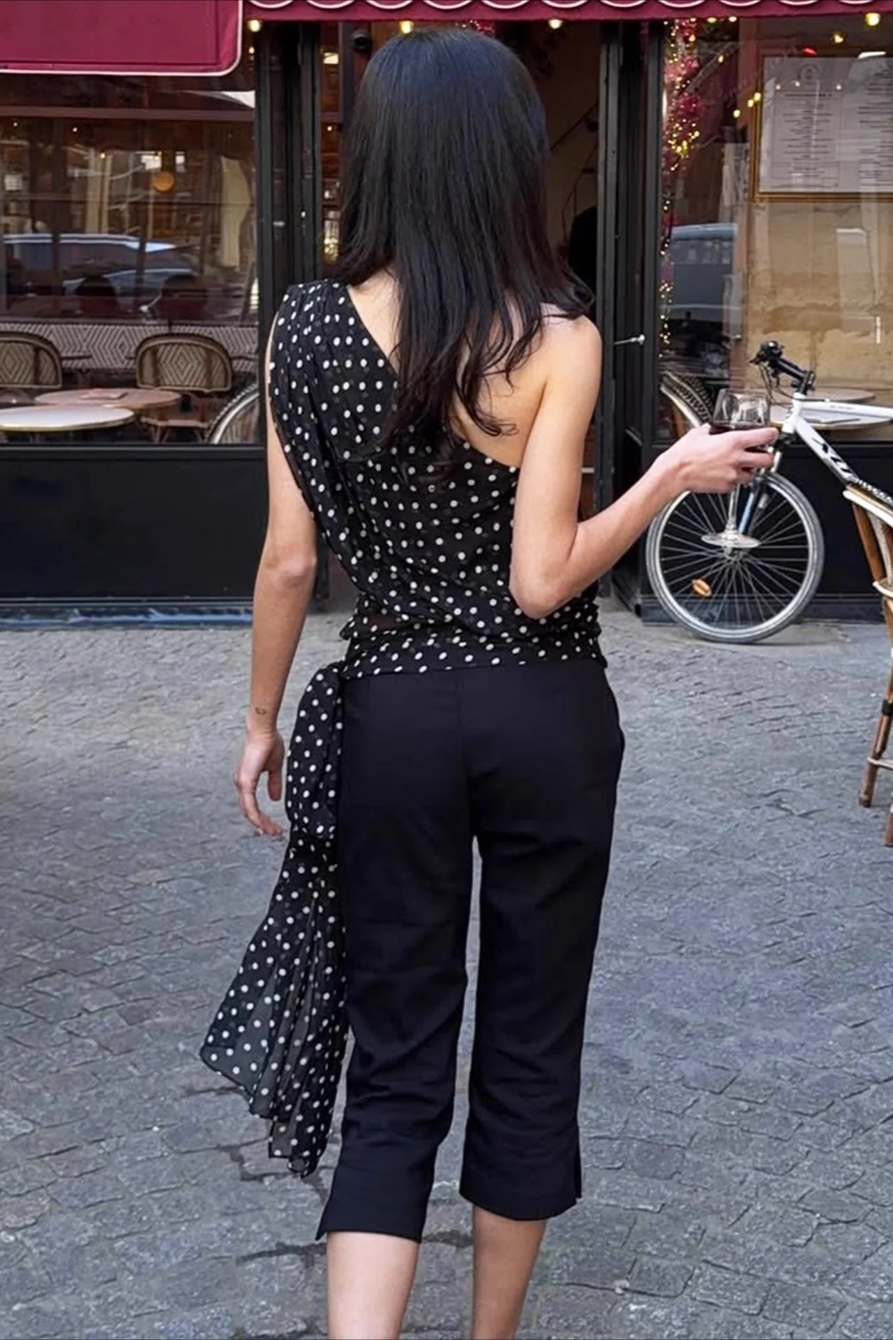 Polka Dot Mesh Asymmetrical Halter Tank Top - Image 4