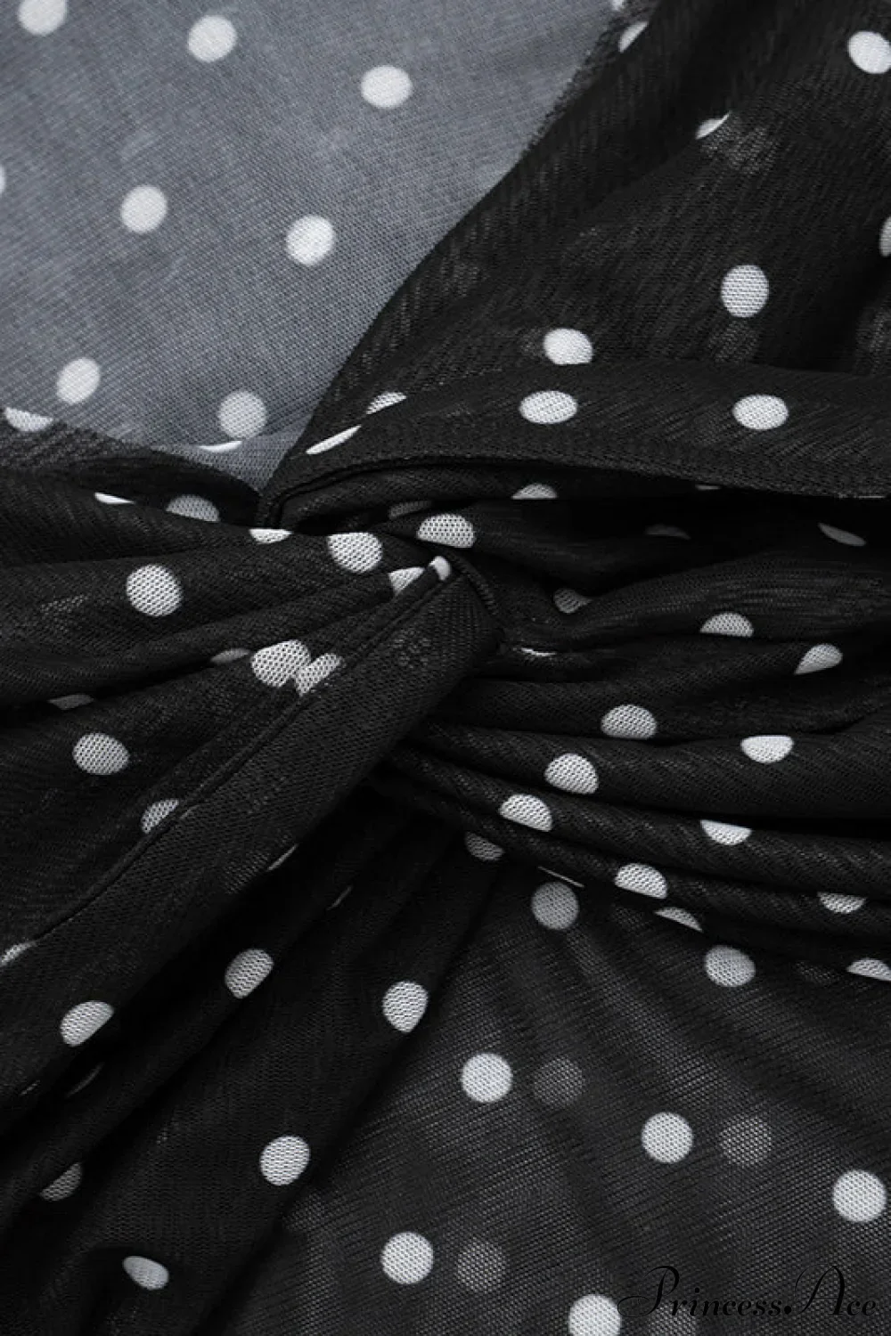 Polka Dot Off Shoulder Ruched Short Long Sleeve Tee - Image 5