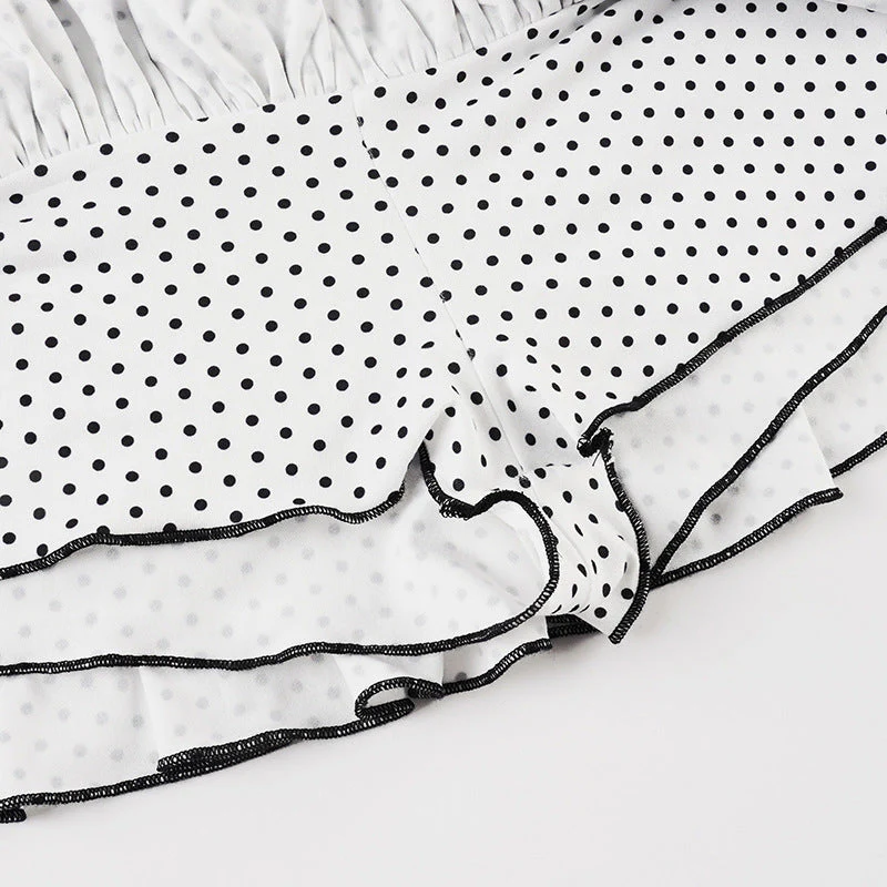 Polka Dot Patchwork Color Block Cute Tiered Slim Mini Skirt - Image 5