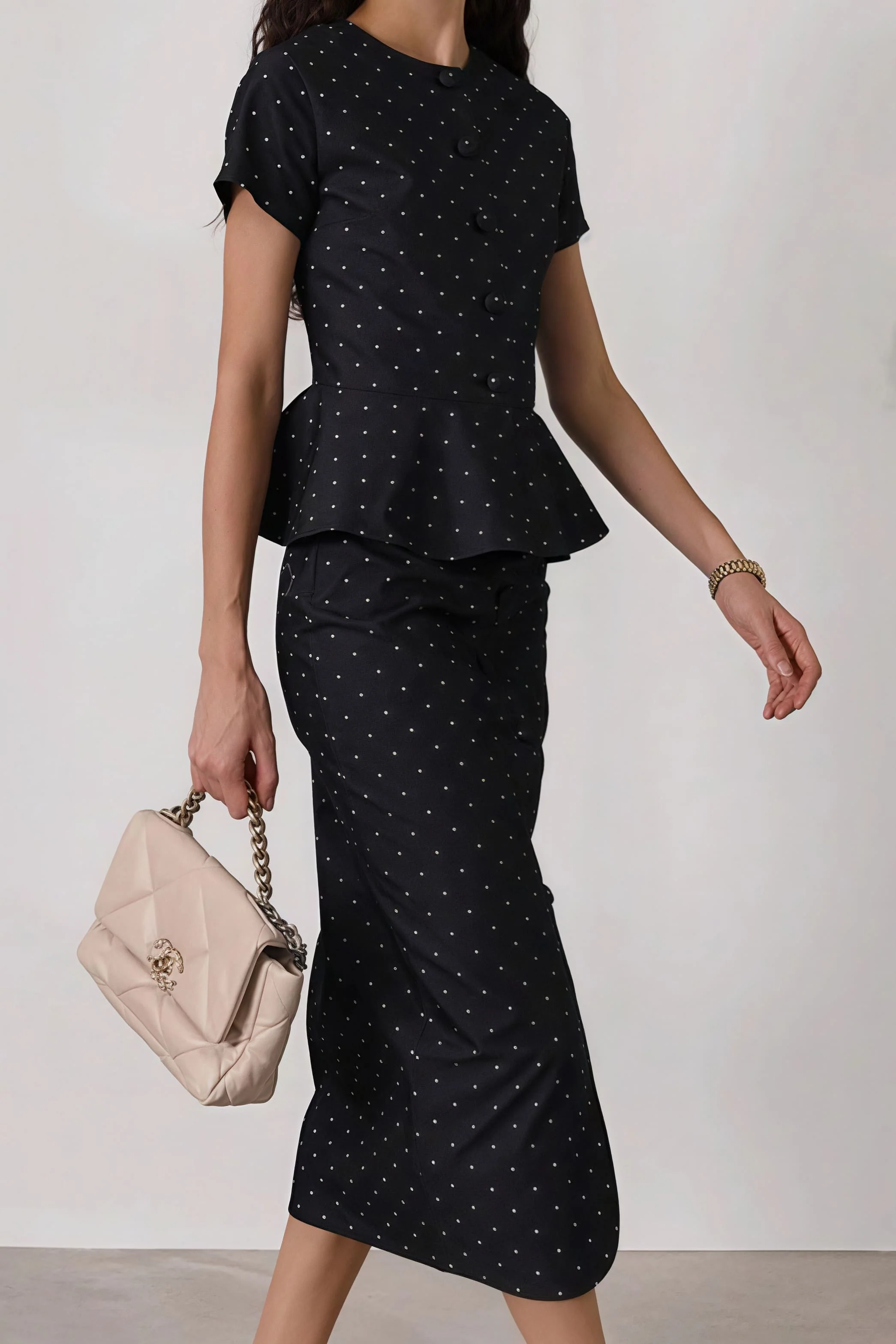 Polka Dot Print Short Sleeve Bodycon Skirt  Set - Image 3