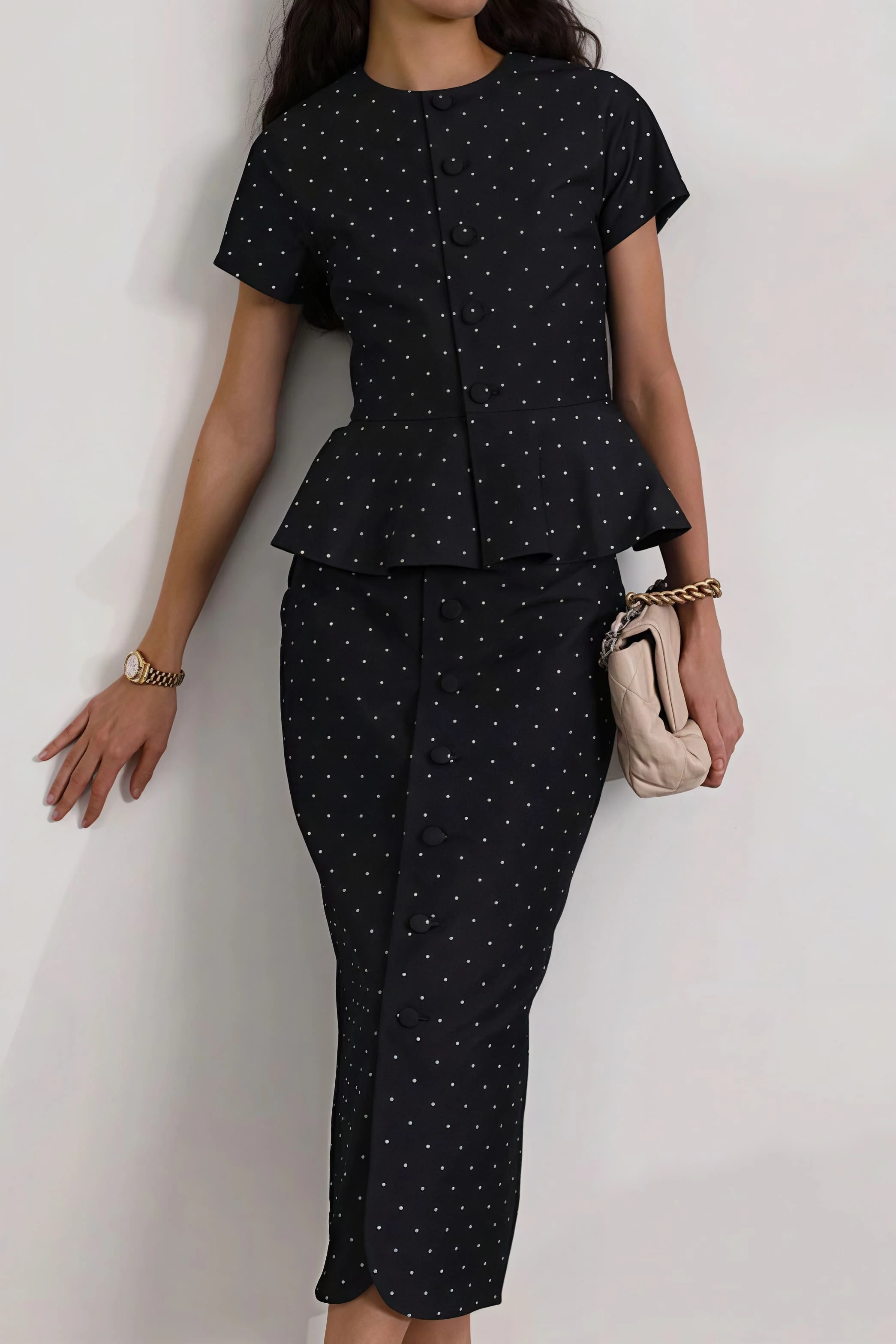 Polka Dot Print Short Sleeve Bodycon Skirt  Set - Image 5