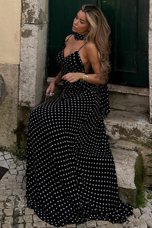 Polka Dot Sexy V Neck Cami Backless Maxi Dress - Image 4