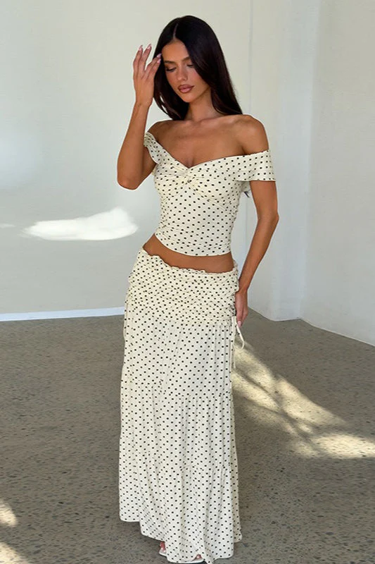 Polka Dot Strapless Side Bow Maxi Skirt Set - Image 3