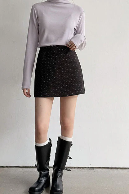 Polka Dot Wool A-Line Skirt - Image 6