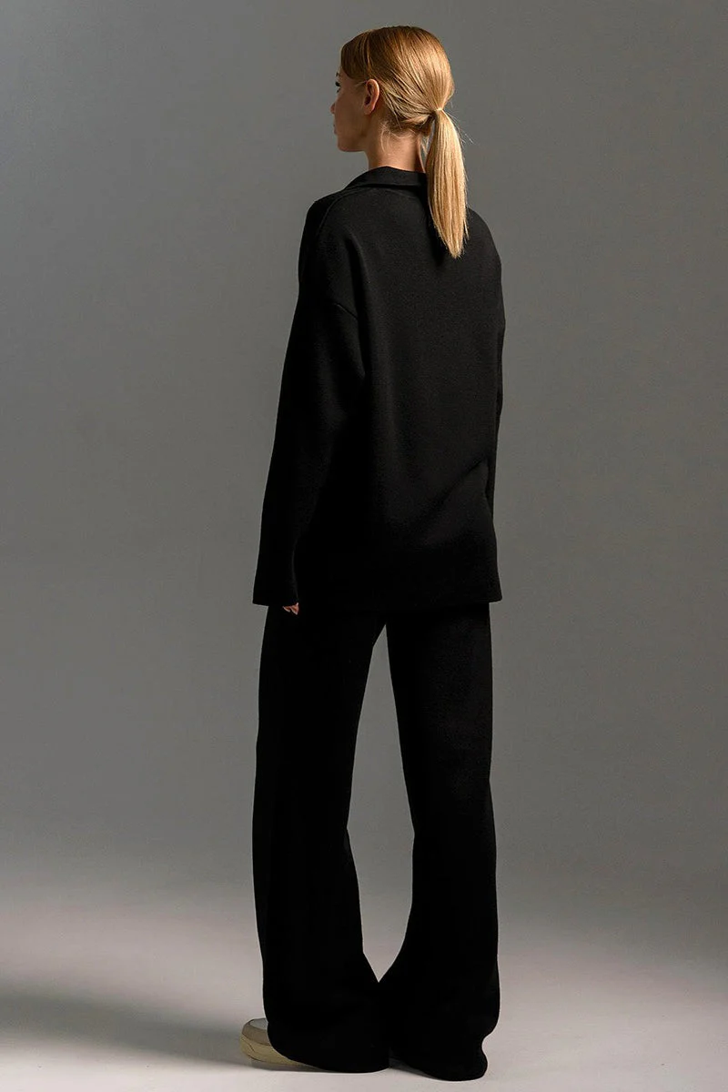 Polo Collar Knit Pullover Wide-Leg Pants Two Piece Set - Image 10