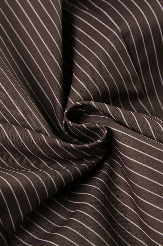 Polo Collar Striped Button Front Fitted Waist Blouse - Image 4