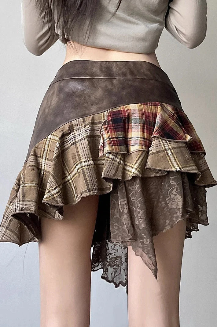 Post-Apoc Plaid Paneled V-Waist Mini Skirt - Image 2