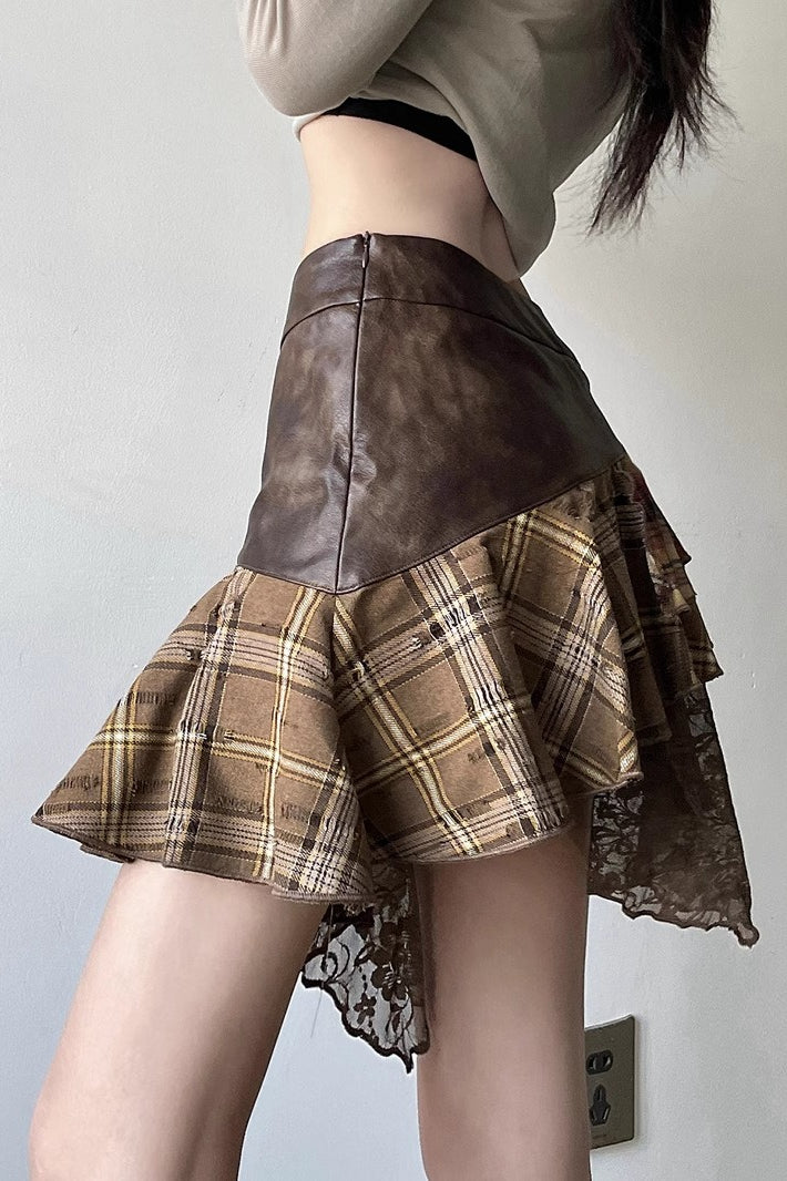 Post-Apoc Plaid Paneled V-Waist Mini Skirt - Image 3