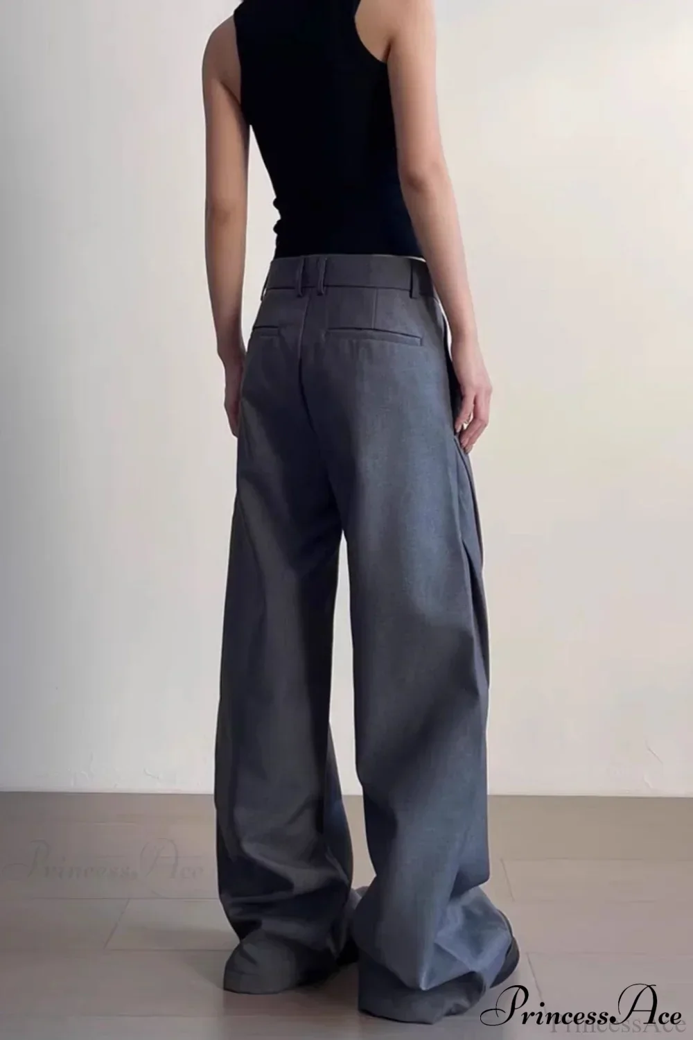 Premium Gray Ruched Drapey Wide Leg Pants - Image 2