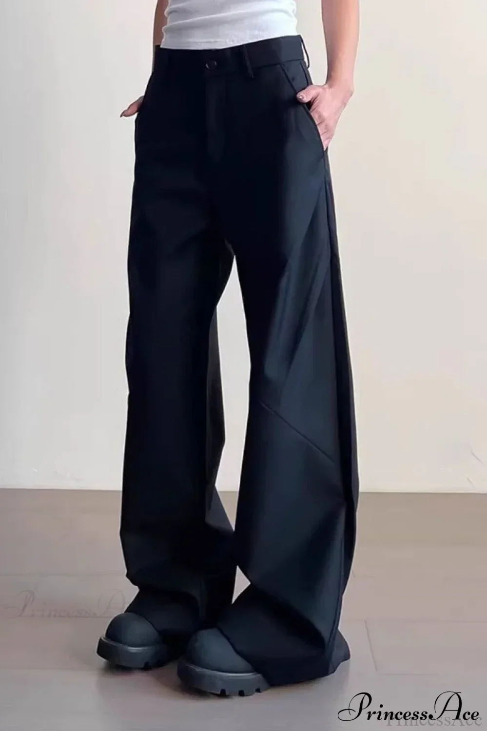 Premium Gray Ruched Drapey Wide Leg Pants - Image 3