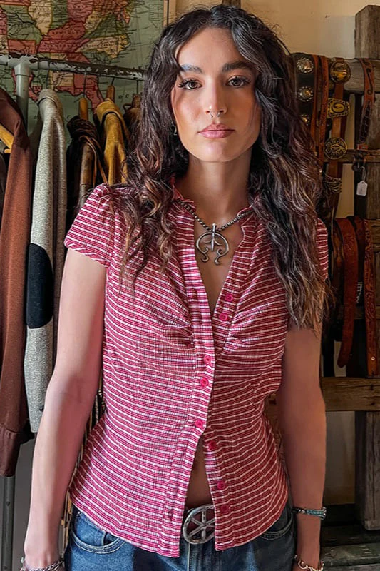 Preppy Plaid Button Down Collar Slim Blouse - Image 4