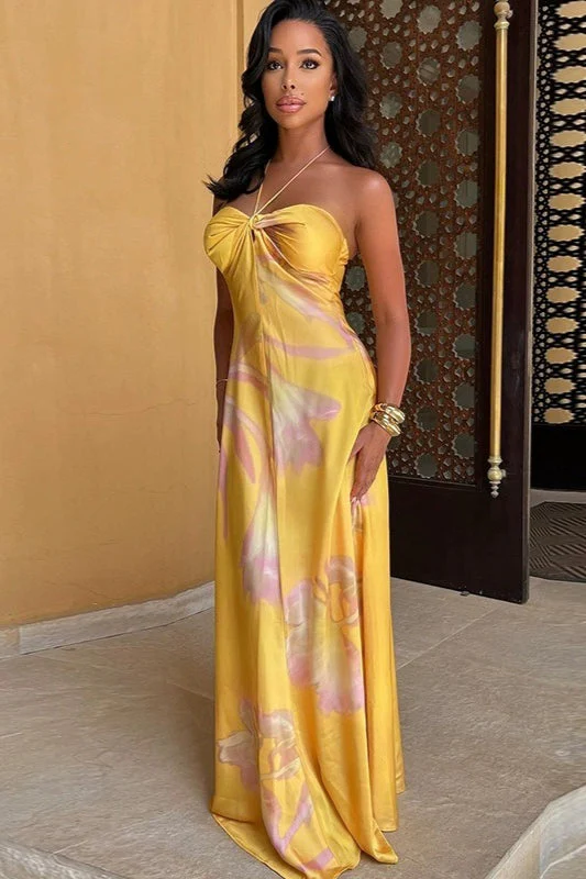 Print Backless Strapless Beach Maxi Dress - Image 3
