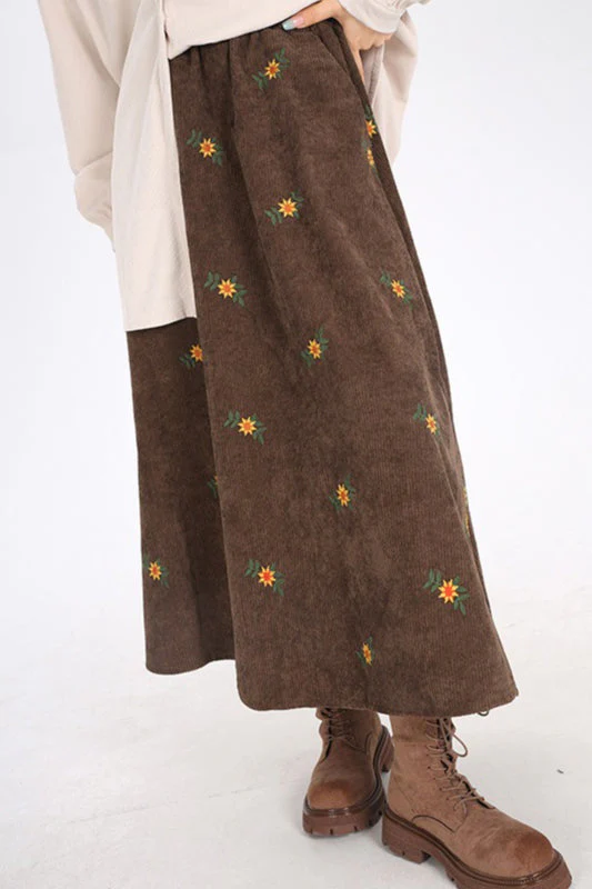 Printed Corduroy A-Line Skirt - Image 4