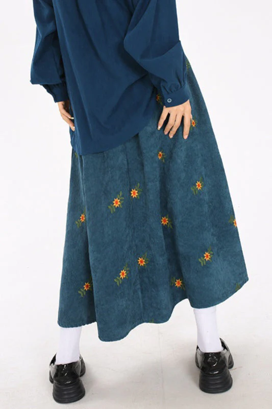 Printed Corduroy A-Line Skirt - Image 5