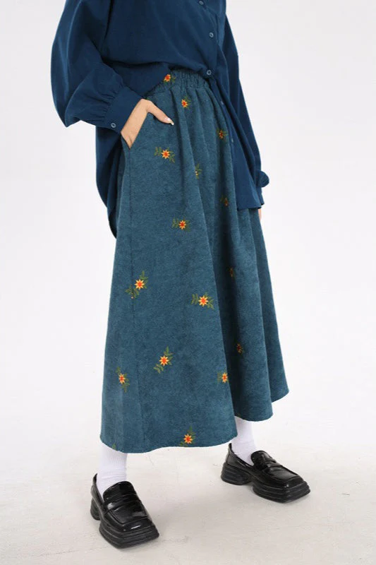 Printed Corduroy A-Line Skirt - Image 6