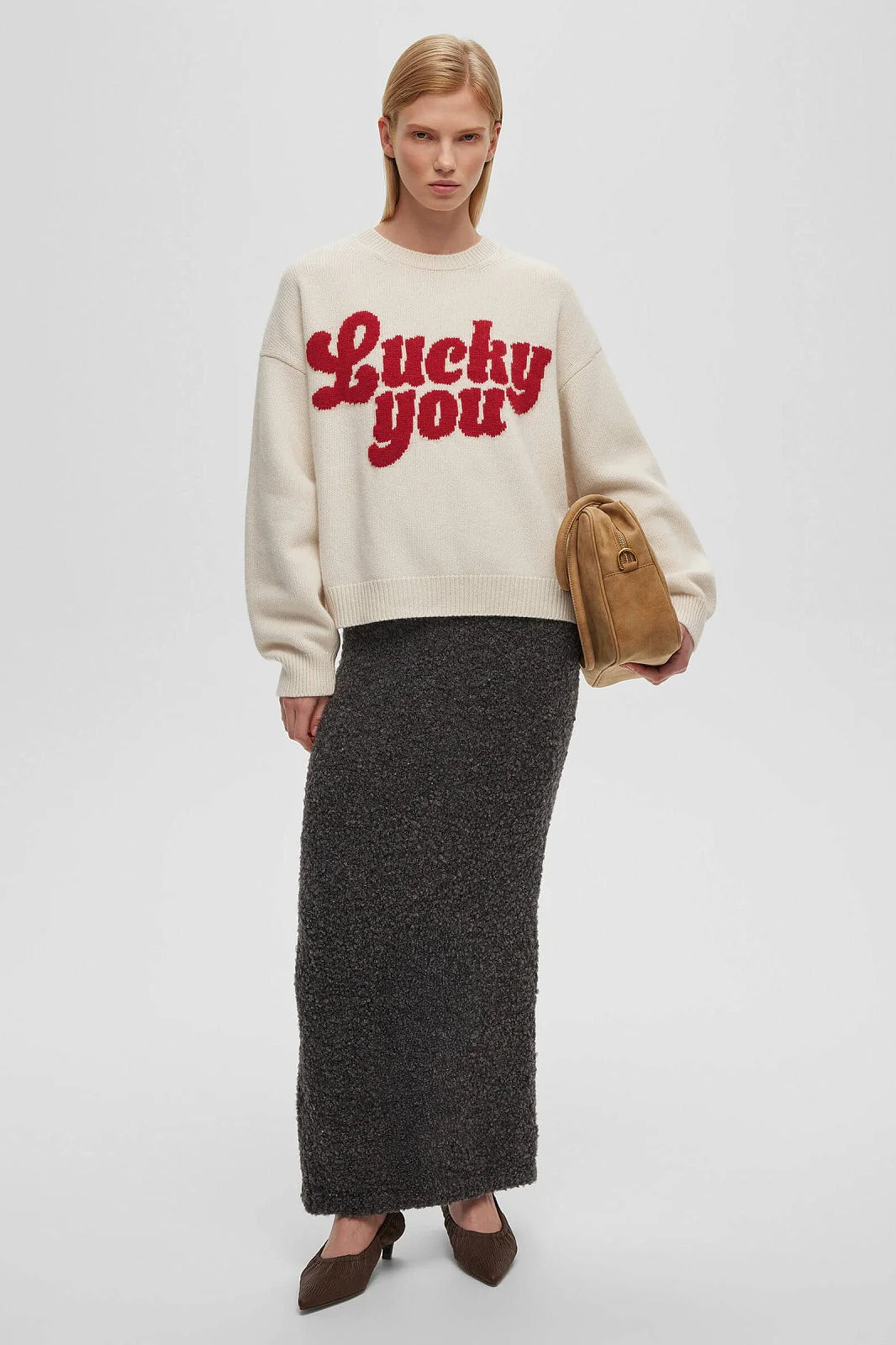 Printed Knit Round Neck Long Sleeve Blouse - Image 3