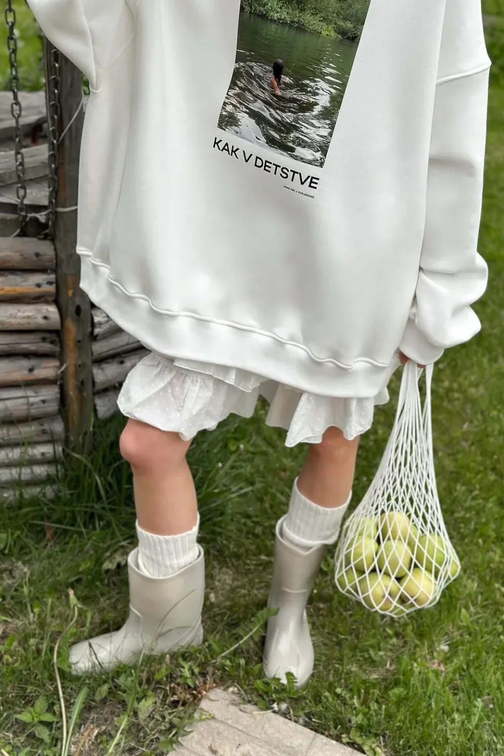 Printed White Loose Casual Crew Neck Pullover Sweatshirt - Image 3